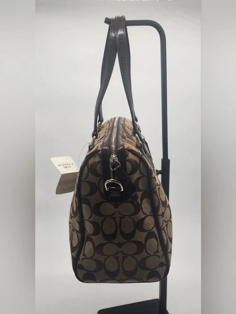Coach Nancy Signature Stripe Satchel Brown Khaki NWT F28505